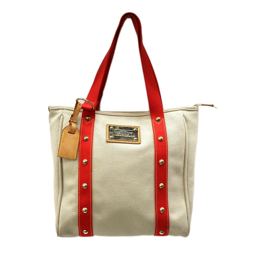Louis Vuitton Cabas Tote Bag Antigua Canvas Beige Red